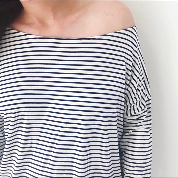 Striped Off-the-Shoulder Boat Neck Top - Picture 4 of 5